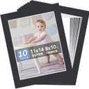 10 Pack Pre-Cut 11 x 14 Black Picture Mats for 8.5x11 Photos - White Core Bevel Cut Frame Matte, Acid Free, Ideal for Frames/Artwork/Prints