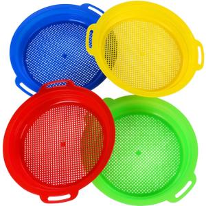 Sand Sifters Sieve for The Beach Sand Toys (Red, Blue, Yellow & Green) Complete Gift Set Bundle-4Pack(8.75x 9.75in)…, Small