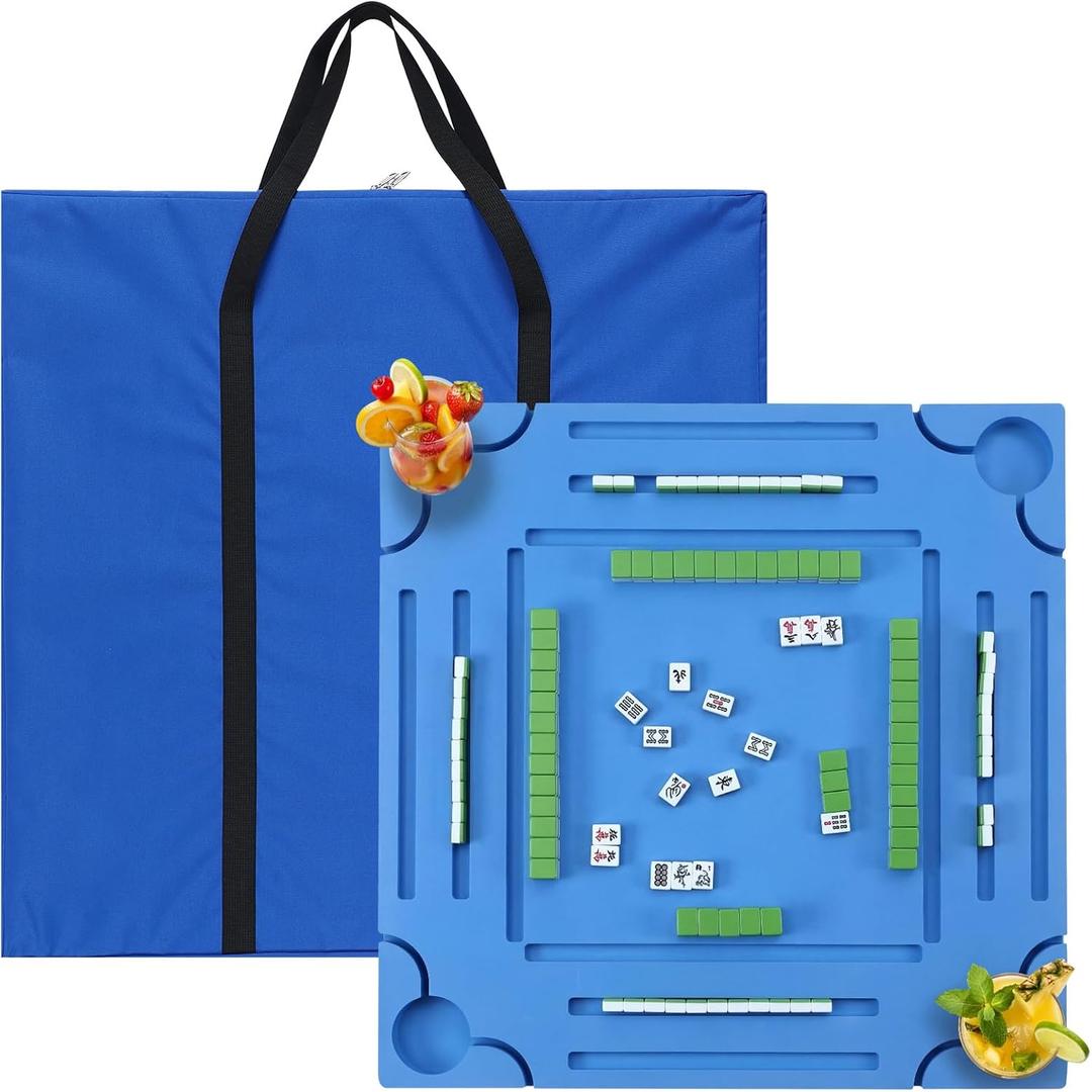Floating Mahjong Table for Pool with Large Waterproof Storage Bag Spa Hot Tub Beach Party Floating Game Table for Poker, Card, Dominoes, Board Games and Summer Party Supplies(Blue)