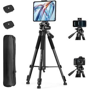 JOILCAN 67" Phone iPad Tripod, Professional Camera Tripod Stand for Tablet iPhone with 2-in-1 Holder & Carry Bag, Extendable Travel Tripod for Cellphone Camera Video Recording Live Stream Vlogging (Black)