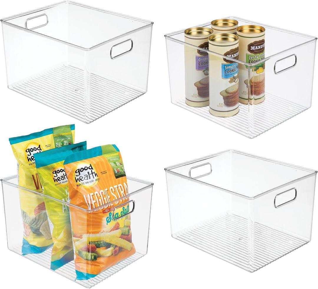 iDesign Storage Bins with Handles - Organize Kitchen, Bathroom, or Home Office - Set of 4 - Clear
