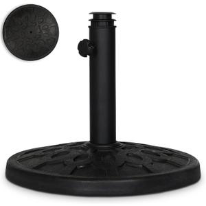 Backyard Expressions 20 lb Round Patio Umbrella Base Heavy Duty Resin-Coated Calcium Carbonate Stand with Adjustable Pole Adapters Fits 1.5"2" Poles, Weather-Resistant, Black Finish