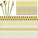 Yaomiao 400 Pcs Gold Silverware Set with Knives Spoons and Forks Portable Stainless Steel Flatware Reusable Utensils Dishwasher Safe Cutlery for Kitchen Restaurant Service