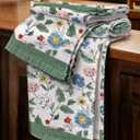 Waffle Cotton Kitchen Towels Set of 2-16x26 Inch Waffle Weave Dish Cloths with Hanging Loop Absorbent Reusable Hand Tea Towels Cute Design Home Decorative Housewarming, Leaf Flower