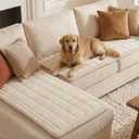 Britimes 2 Pieces Sectional Couch Covers for L Shape Sofa, Fuzzy Dog Couch Cover for 3 Cushion Couch, Non Slip Plush Sofa Slipcover, Washable Furniture Protector from Pets (White, 28" x 59"/70x150cm)