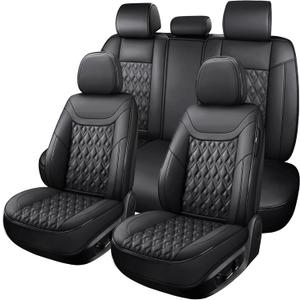 Car Seat Covers Full Set, Leather Seat Covers for Cars, Car Seat Protector Waterproof, Non-Slip,Breathable Automotive Seat Covers for Most Pickup Trucks, Sedans, SUV5Seaters,Full Set,Black