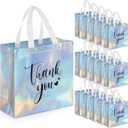 Sweetude 30 Pcs Thank You Gift Bags with Handles Bulk Reusable Goodie Bag Non Woven Foldable Handbag for Christmas Wedding Bridesmaid Gifts(11 x 12 x 5 Inch,Laser)