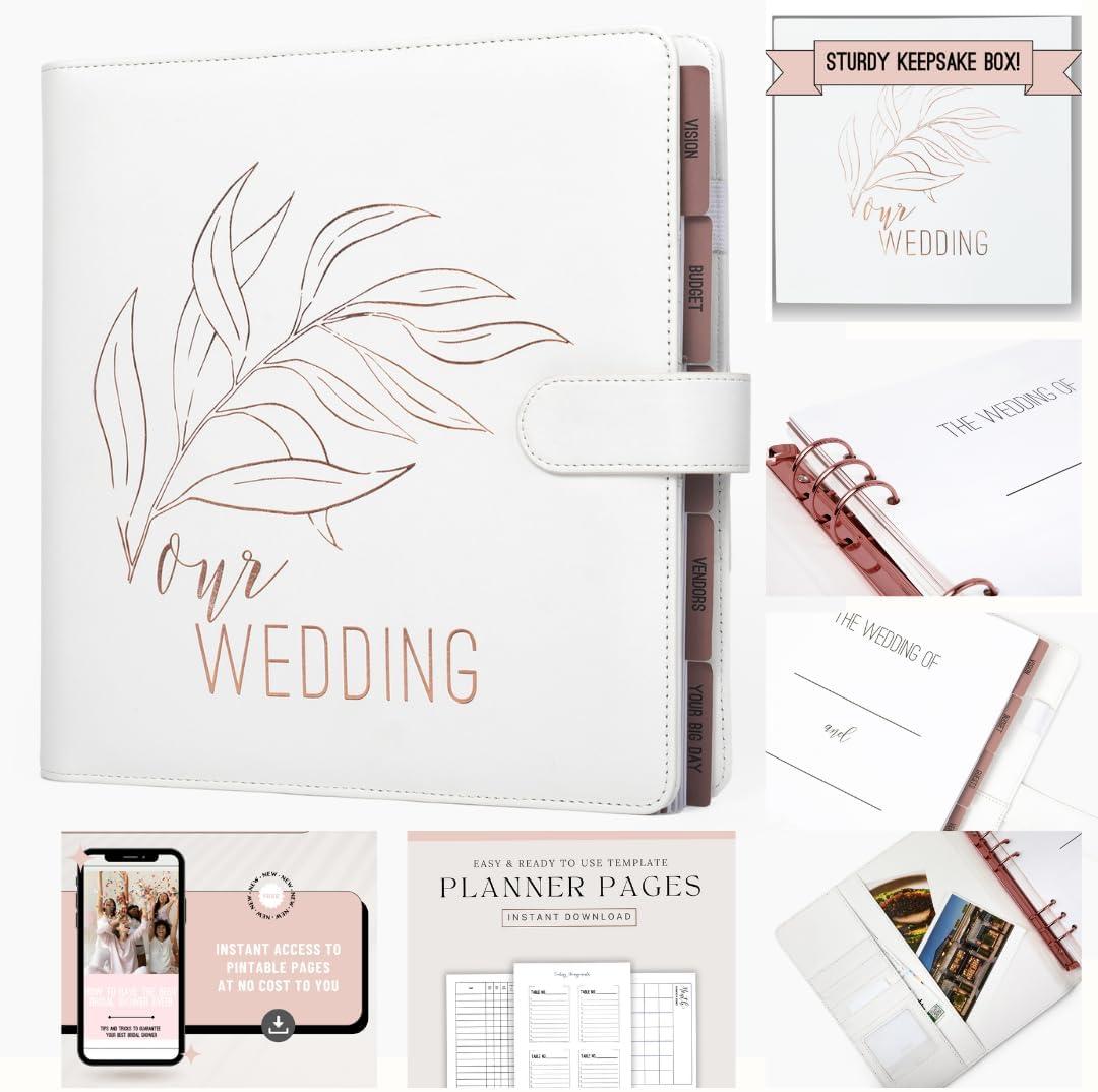 Wedding Planner Book and Organizer for Bride - Perfect Engagement Gift for Newly Engaged - Future Mrs Wedding Planning Binder with Rose Gold Accents, Tabs, Checklists - Bride to Be Gift