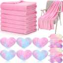 18 Pcs Kids Sleepover Party Supplies Set for Girls Fleece Soft Blankets Fluffy Heart Throw Pillow Plush Sleep Eye Mask for Spa Camping Birthday Favors(Light Pink,Rainbow Colors) (12  11inch)
