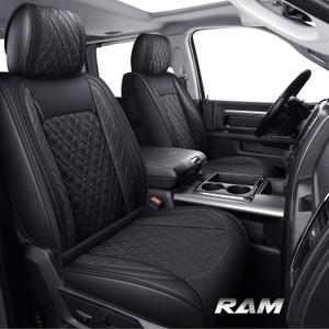 YIERTAI Car Seat Covers for Dodge Ram Fit 2009-2026 1500 2010-2026 2500 3500 Classic Bighorn Longhorn Laramie Tradesman Truck Black Full Set
