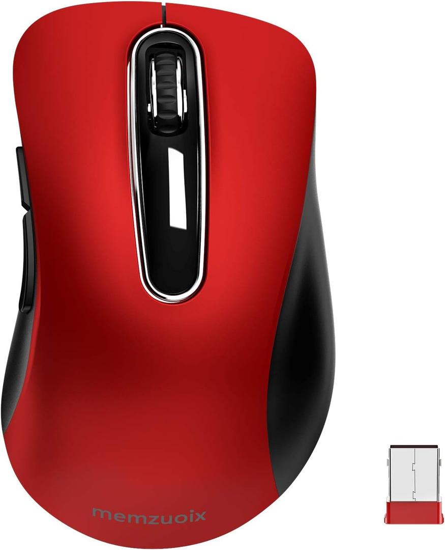 Memzuoix 2.4G Wireless Mouse, 1400 DPI Mobile Optical Cordless Mouse with USB Receiver, Portable Computer Mice for Laptop, PC, Desktop, MacBook, 5 Buttons, Red