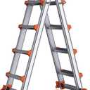 A Frame Ladder, 14Ft Aluminum Extendable Ladder with Stabilizer Bar, Easily Collapsible Telescoping Ladder for Home, Roof, Rv, Outdoor Work, 330 Lbs (Silver+Orange)