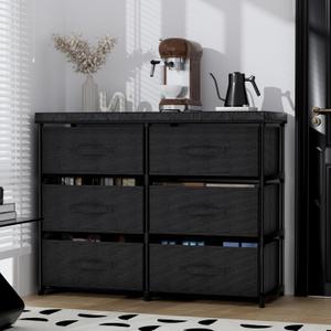 PPN Dresser with 6 Fabric Drawer Stand Desktop Sturdy Metal Plastic Support Tube Cube Storage Cabinet for Living Room, Bedroom Organization Dorm Front Hall Entryway Black