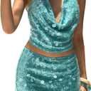 Floerns Women's Sequin Halter Tops Sleeveless Deep V Neck Beaded Club Night Out Tank Top Green Medium