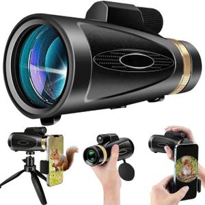 Monocular-Telescope 80x100 High Powered Monoculars High Definition for Adults High Powered with Smartphone Adapter Telescope Hunting Wildlife Bird Watching Travel Camping Hiking-Black