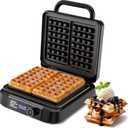 Waffle Maker, 1200W Belgian Waffle Maker, Dual Rectangular Thick Waffle Iron, 7-Level Browning LED Panel, Nonstick Plates, Anti-spill Design, Audible Ready Beep, Easy Cleanup, Stainless Steel (Black)