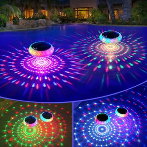 FirstE Solar Floating Pool Lights, 7.6" Dynamic Upper and Lower RGB Color Changing Floating Lights for Pool, IP68 Waterproof Solar Pool Light That Float Decor Hot Tub Party Wedding Pond Garden Yard (White)