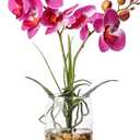 Jusdreen 1 Pcs Glass Vase Artificial Orchid Flower Bonsai Vivid Phalaenopsis Flowers Potting for Home Office Dcor, Table Centerpiece Room Decorations 14.5"(Glass Vase/Purple Orchid) (Glass-purple)