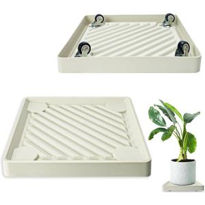REDHUGO 2PCS Square Plant Caddy with Hidden Wheels, Heavy Duty Rolling Plant Stand Caddy with Wheels, Pot Base for Indoor Outdoor, Beige, 14 inches