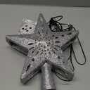 Christmas Tree Topper Star Lighted with 32.8ft Breathing Flickering Light Cord & 6 LED Projection Modes, Silver Christmas Star Topper for Indoor Xmas Holiday Tree Decoration