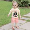 Sejardin Baby Girl Summer Outfit Infant Letter Print Short Sleeve T Shirt Tops and Stretch Shorts 6 12 18 24M 2T Girl Clothes (Beige)