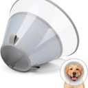 Dog Cone Collar with Soft Pad, Transparent Elizabeth Recovery Collar for Large, Medium, Small Dogs to Stop Licking, Pet Head Cone Alternative After Surgery, Neutering, Injury (L) (Gray)