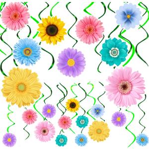 48PCS Spring Summer Sunflower Hanging Swirl Decorations,Sunflower Baby Shower Decor, Flower Party Decorations for Birthday Autumn Easter Party Classroom Decor