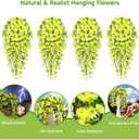 Artificial Hanging Flowers for Outdoors, 4 PCS 600 Blooms UV Resistant Morning Glory Faux Silk Vines, No-Odor Realistic Fake Plants for Garden Planter Porch Patio Decoration, Yellow
