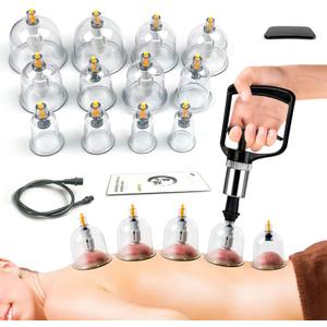 Cupping Therapy Set w/ 12 Massage Cups for Back Pain Relief Physical Therapy with Hand Pump