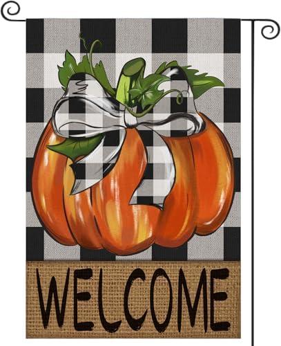 Thanksgiving Garden Glag, Fall Thanksgiving Deco Welcome Flag, Autumn Holiday Harvest Burlap Yard Flag, Decorations Outdoor, Double Sided 12x18 Inch, Pack of 3