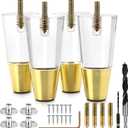 Acrylic Furniture Legs With Gold Caps - Mid Century Legs For Couch, Sofa, Chair, Table, Dresser, Bed, Cabinet - Furniture Feet Are Easy To Install & Include Installation Hardware - Set of 4, 4 Inches