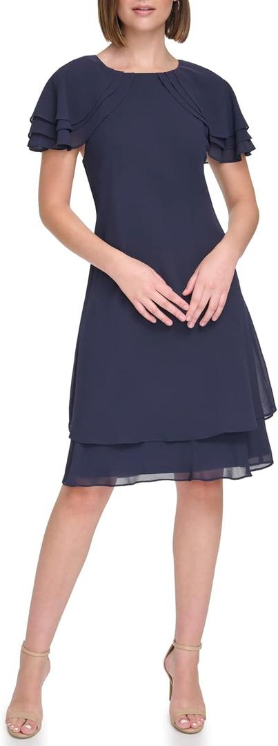 Jessica Howard Women's Flutter Sleeve Mini Sheath Boat Neck Dress (Navy)