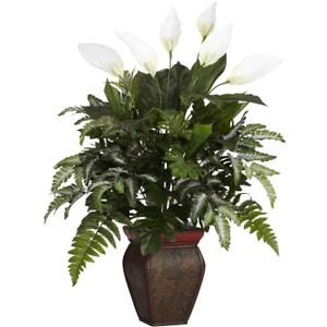 Nearly Natural 6677 Mixed Greens with Spathiphyllum and Vase Decorative Silk Plant, Green,7.5" x 9" x 30"