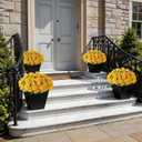 16 Bundles Artificial Flowers for Front Door, Fake Silk Azalea Bouquet Silk Flowers for Outside UV Resistant Realistic Faux Plants for Planter Farmhouse Patio Garden Walkways Home Decor (Yellow)