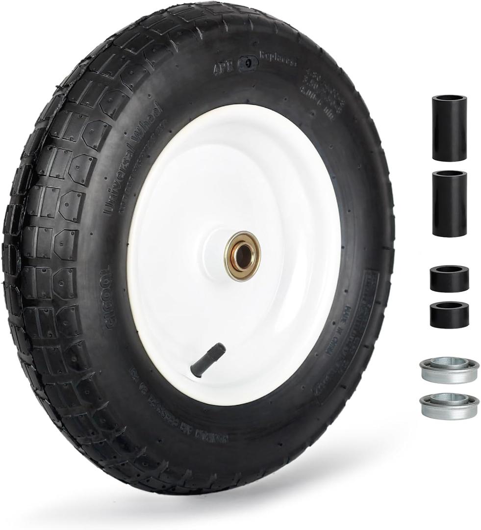 GICOOL Wheelbarrow Rubber Tire, 14-inch Pneumatic Wheel, 3"-6" Centered Hub, 5/8" & 3/4" Ball Bearings, Replacement 4.80/4.00-8, 3.50/2.50-8, 4.00-6, 4.00-8 Wheelbarrow Wheels