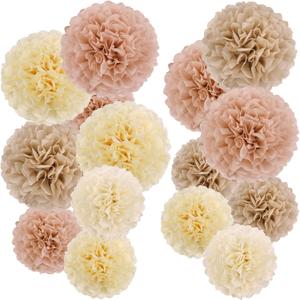 EASY JOY Boho Tissue Pom Poms Paper Flowers Hanging Decorations Brown Beige Party Decor for Bridal Shower Decorations Autumn Home Decor Baby Shower Wedding Nursery Birthday Backdrop 15PCS