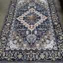 Lessymo Area Rugs 6x9, Machine Washable Area Rug, Super Soft Faux-Wool Area Rugs for Living Room Bedroom Kitchen, Boho Vintage Floral, Non-Slip Low Pile, Kid & Pet Friendly, Black Brown