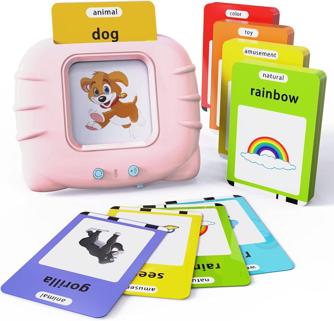 Lapare Audible Learning Toy with Music for Toddler Age 1 2 3 4 5, 520 Sight Words Talking Flash Cards Toy for Girls to Learn Alphabet Number Color Shapes and More (Pink)