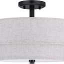 Modern Pendant Light Fixtures Black and White Linen Drum Chandeliers for Dining Room 15.35" 4-Light Adjustable Ceiling Hanging Light for Kitchen Island Entryway Foyer Hallway Bedroom Living Room E12