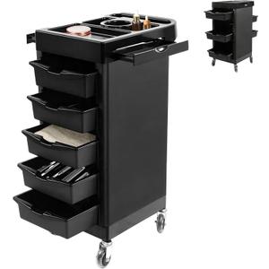 EBANKU Salon Beauty Rolling Trolley Cart Black Hair Salon Storage