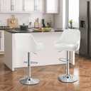 VECELO Bar Stools Set of 2, Adjustable Barstools, Counter Height Stools with Back and Arm, Kitchen Island Stools, Swivel PU Leather Stools, Modern Style, White