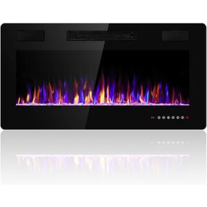 30 Inch Electric Fireplace Insert Ultra-Thin - Recessed & Wall-Mounted Fireplace Heater with Thermostat, Adjustable Flame, Remote Control - Linear with Timer, Touch Screen, 750/1500W (Black)