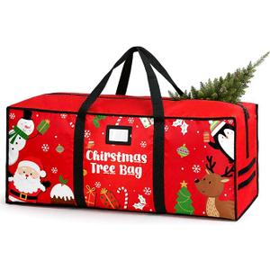 Christmas Tree Storage Bag, Fits Up 7.5 Ft Christmas Tree Durable 600D Oxford Holiday Storage Container with Wide Opening Dual Zippers (Snowman Penguin)