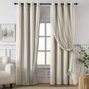 100% Blackout Curtains for Bedroom, Double Layer Ivory Curtains, Black Out Curtain 96 inch Long with Sheer Overlay for Living Room, Room Darkening Window Drapes with Grommet, 52" W x 96" L