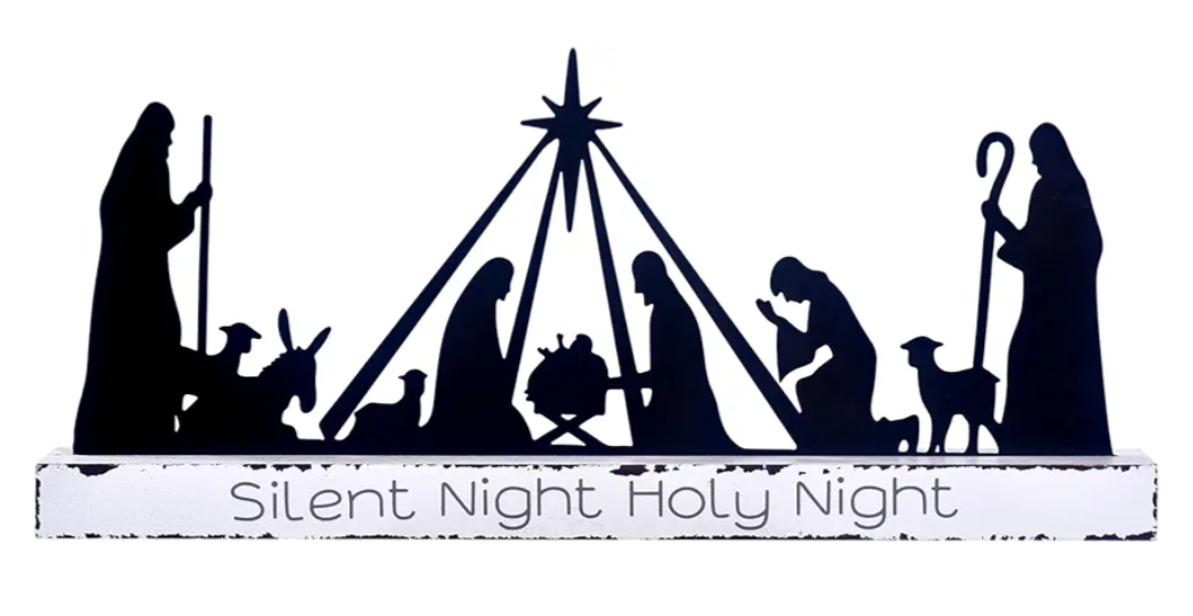 Decoration Sign Set with Wooden Base Indoor Outdoor Sculpture People Decor Silhouette Ornament for Holiday Garden Lawn Yard Xmas Home Table Shelf (Black)