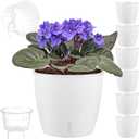 Self Watering Pots for Indoor Plants, 6-Pack 6.7'' Self Watering Planter with Drainage Holes, Small African Violet Pots with Water Indicator, Clear Wick Orchid Pot, White