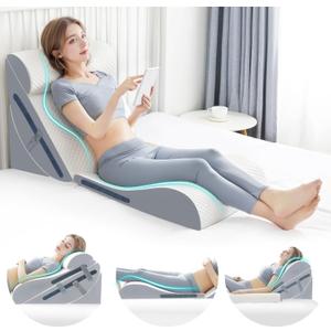 4PCS Orthopedic Bed Wedge Pillow Set with Full Memory Foam Waist Pillow, Wedge Pillow for Back Pain Relief, Adjustable Bed Wedge Pillow for Sleeping, Post Surgery, Leg Elevation, Acid Reflux & GERD