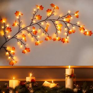 Fall Garland with Lights Thanksgiving Garland 8 Lighting Modes 5.25ft 72 LED Fall Leaves Garland for Thanksgiving Decor