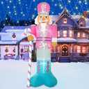 10FT Christmas Inflatables Pink Nutcracker Hold Candy Cane, Christmas Blow up Yard Decoration Inflatable Nutcracker Built-in 6 LED for Xmas Decorations Outdoor Indoor Xmas Gifts