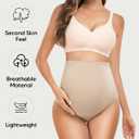 Hailycoco Seamless Maternity Shapewear, Maternity Thong High Waist Underwear Panties for Pregnancy with Belly Support (Small, Nude+nude+black)
